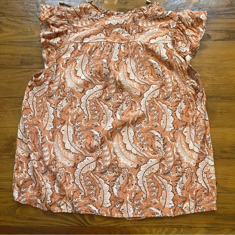 JOIE Bohemian Rayon Printed Ruffle Blouse Top Metallic Accent size Medium - Picture 6 of 10
